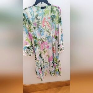 Pink and Green Bell Sleeve Resort Sundress